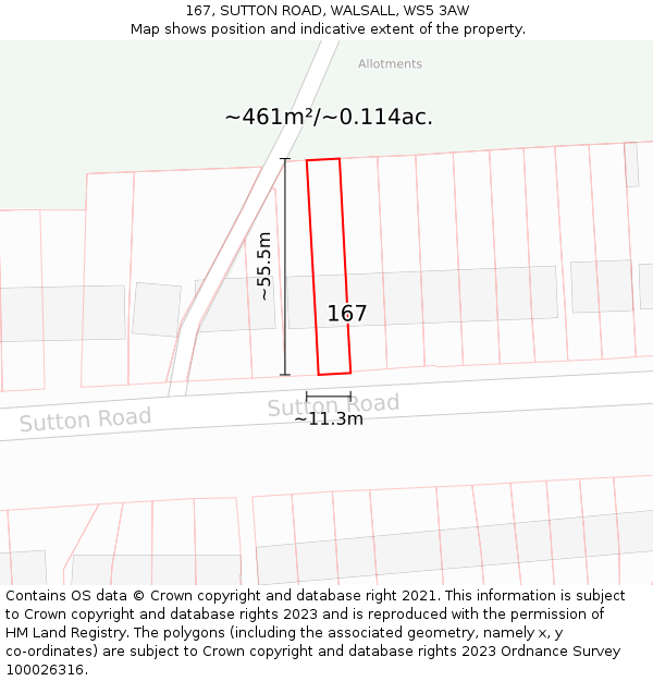 167, SUTTON ROAD, WALSALL, WS5 3AW: Plot and title map