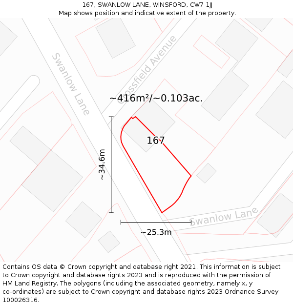 167, SWANLOW LANE, WINSFORD, CW7 1JJ: Plot and title map
