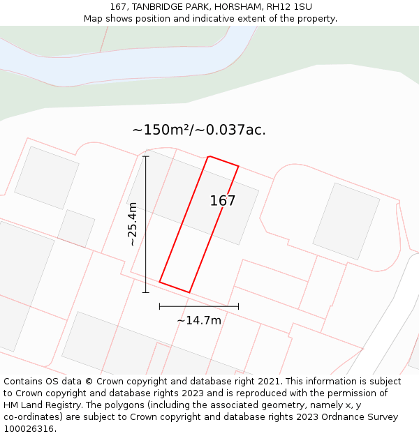 167, TANBRIDGE PARK, HORSHAM, RH12 1SU: Plot and title map