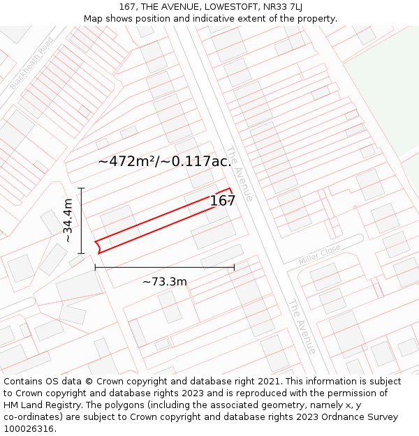 167, THE AVENUE, LOWESTOFT, NR33 7LJ: Plot and title map