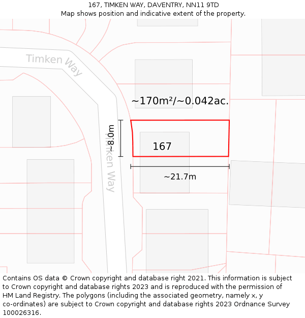 167, TIMKEN WAY, DAVENTRY, NN11 9TD: Plot and title map