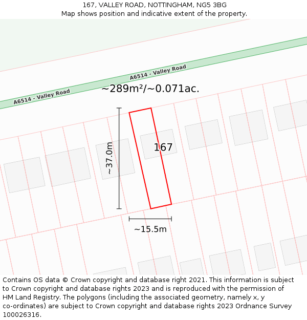 167, VALLEY ROAD, NOTTINGHAM, NG5 3BG: Plot and title map