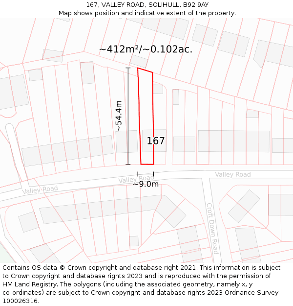 167, VALLEY ROAD, SOLIHULL, B92 9AY: Plot and title map