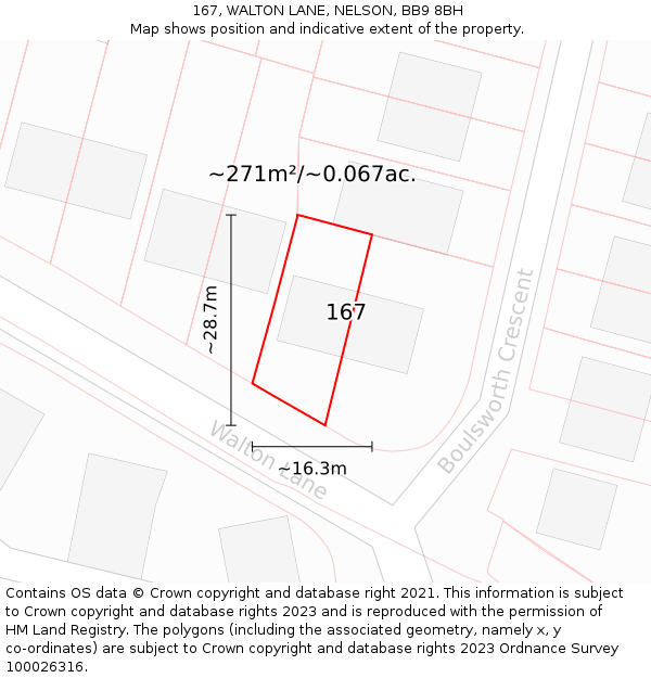 167, WALTON LANE, NELSON, BB9 8BH: Plot and title map