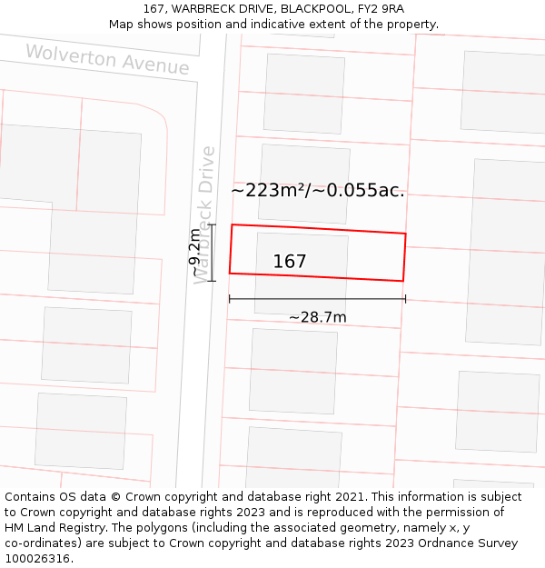 167, WARBRECK DRIVE, BLACKPOOL, FY2 9RA: Plot and title map