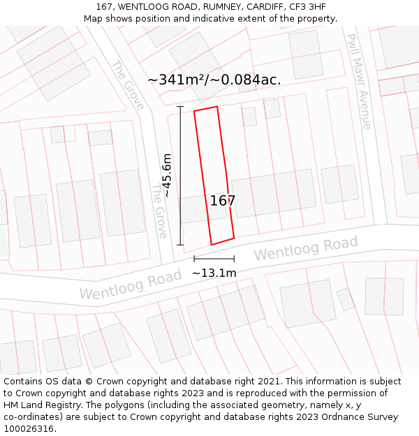 167, WENTLOOG ROAD, RUMNEY, CARDIFF, CF3 3HF: Plot and title map