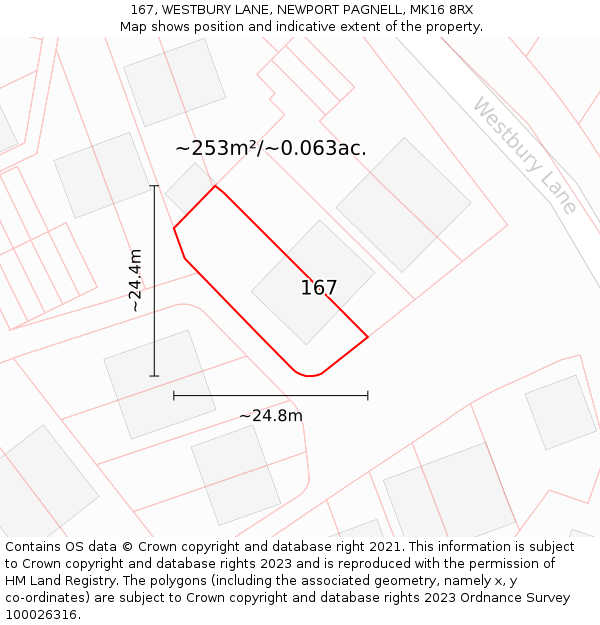 167, WESTBURY LANE, NEWPORT PAGNELL, MK16 8RX: Plot and title map