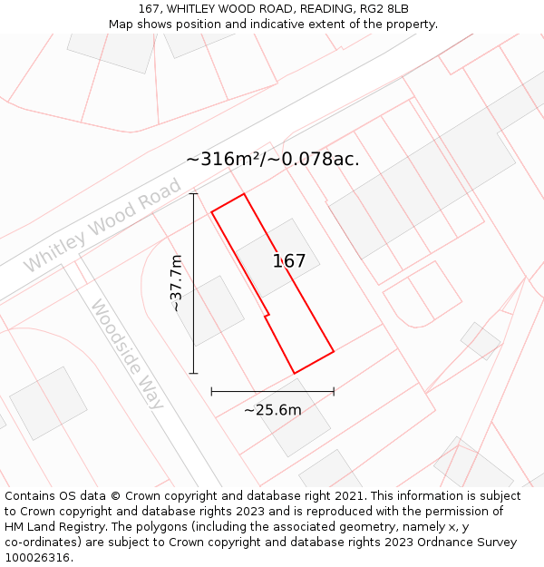 167, WHITLEY WOOD ROAD, READING, RG2 8LB: Plot and title map