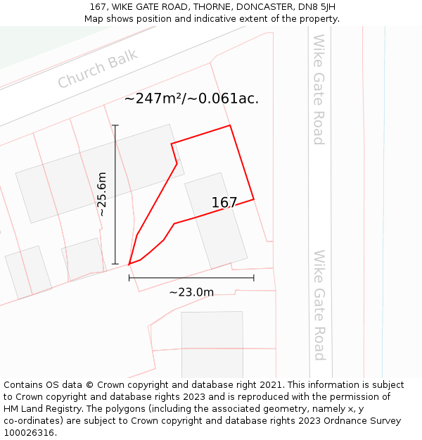 167, WIKE GATE ROAD, THORNE, DONCASTER, DN8 5JH: Plot and title map