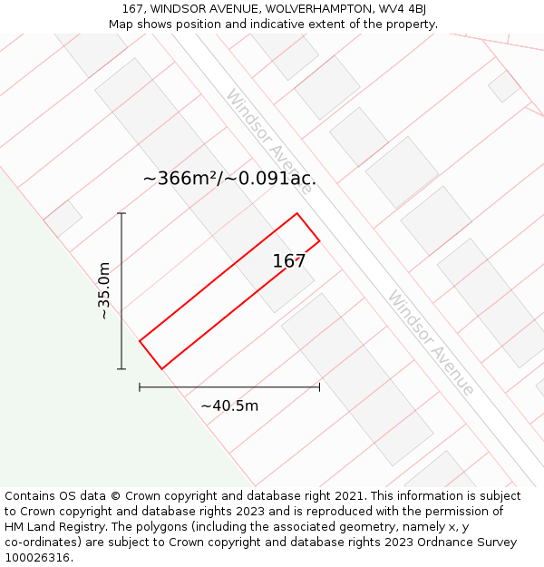 167, WINDSOR AVENUE, WOLVERHAMPTON, WV4 4BJ: Plot and title map