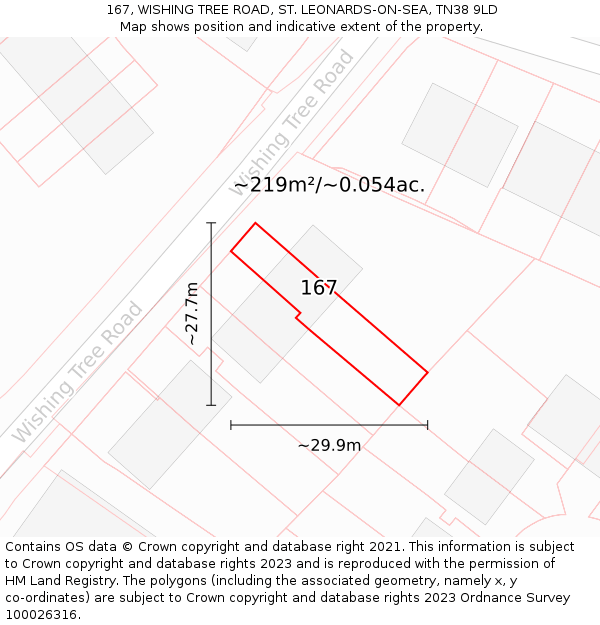 167, WISHING TREE ROAD, ST. LEONARDS-ON-SEA, TN38 9LD: Plot and title map