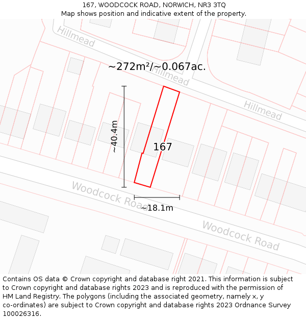 167, WOODCOCK ROAD, NORWICH, NR3 3TQ: Plot and title map