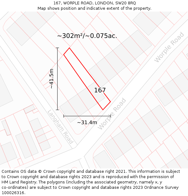 167, WORPLE ROAD, LONDON, SW20 8RQ: Plot and title map