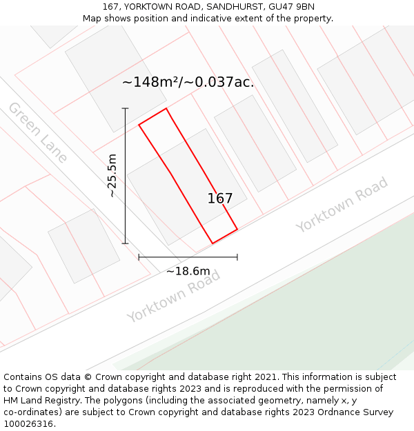 167, YORKTOWN ROAD, SANDHURST, GU47 9BN: Plot and title map