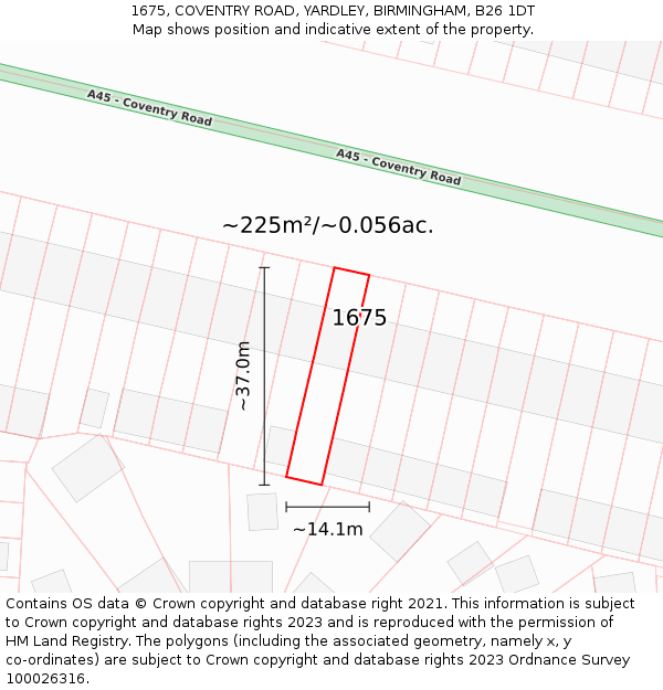 1675, COVENTRY ROAD, YARDLEY, BIRMINGHAM, B26 1DT: Plot and title map