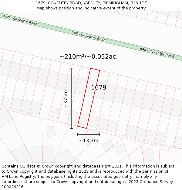 1679, COVENTRY ROAD, YARDLEY, BIRMINGHAM, B26 1DT: Plot and title map