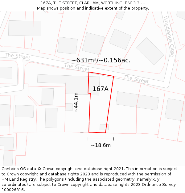 167A, THE STREET, CLAPHAM, WORTHING, BN13 3UU: Plot and title map