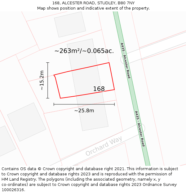 168, ALCESTER ROAD, STUDLEY, B80 7NY: Plot and title map