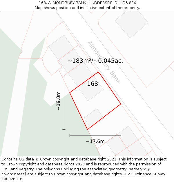168, ALMONDBURY BANK, HUDDERSFIELD, HD5 8EX: Plot and title map
