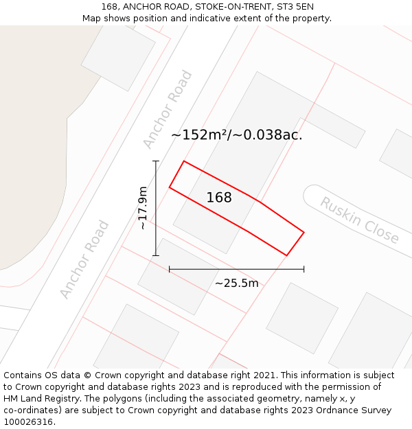 168, ANCHOR ROAD, STOKE-ON-TRENT, ST3 5EN: Plot and title map