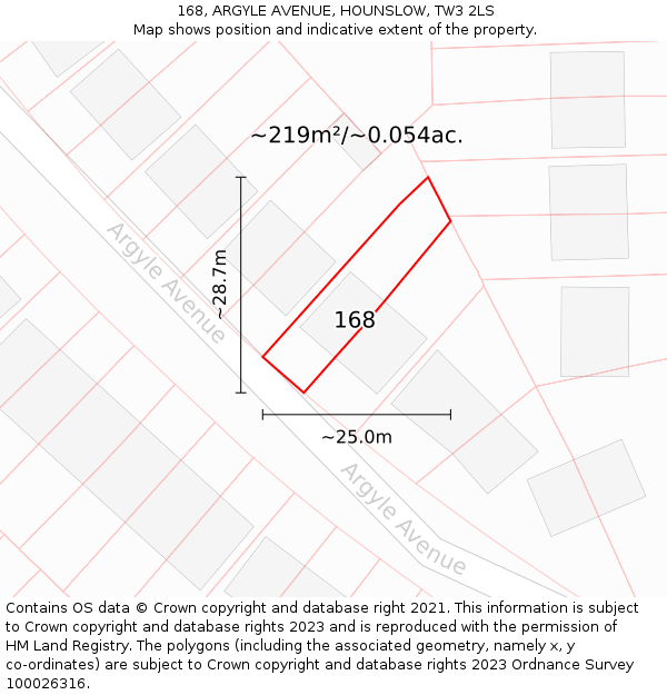 168, ARGYLE AVENUE, HOUNSLOW, TW3 2LS: Plot and title map