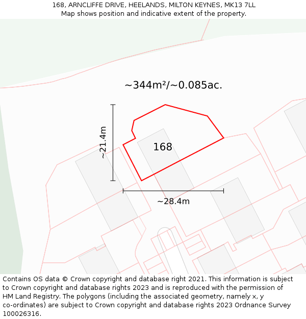 168, ARNCLIFFE DRIVE, HEELANDS, MILTON KEYNES, MK13 7LL: Plot and title map