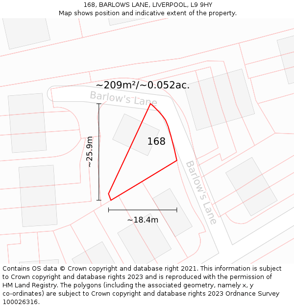 168, BARLOWS LANE, LIVERPOOL, L9 9HY: Plot and title map