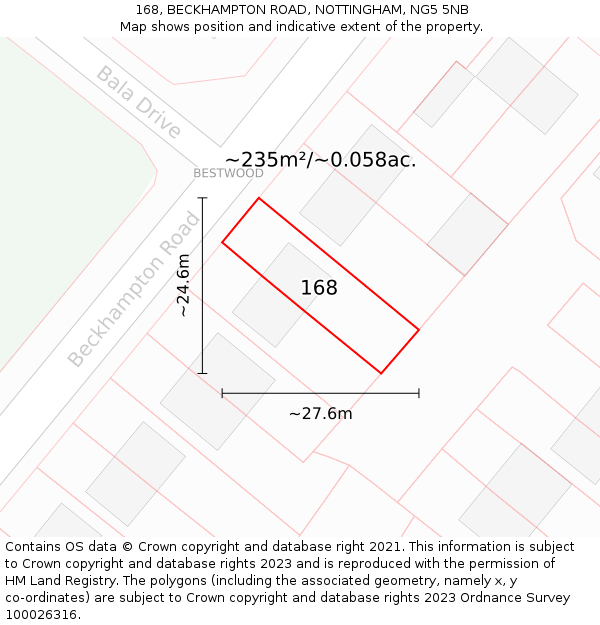168, BECKHAMPTON ROAD, NOTTINGHAM, NG5 5NB: Plot and title map