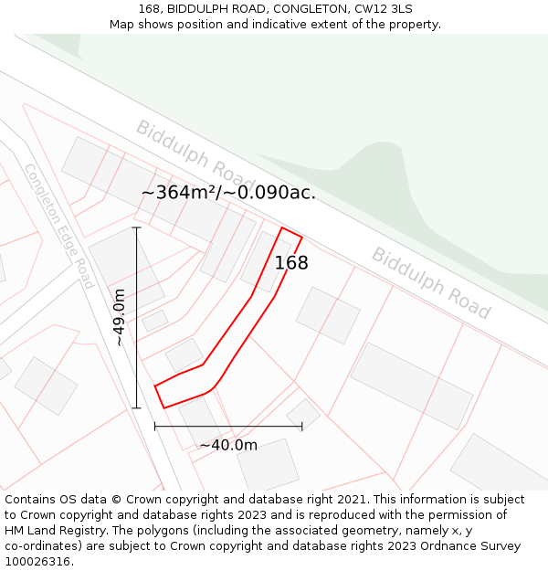 168, BIDDULPH ROAD, CONGLETON, CW12 3LS: Plot and title map