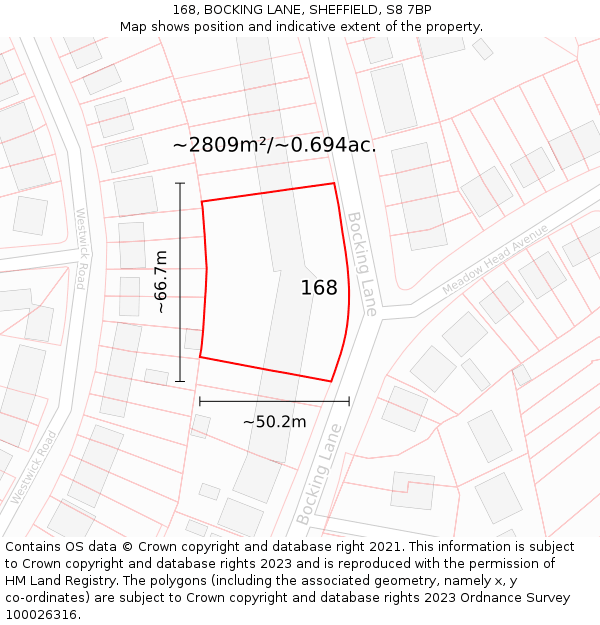 168, BOCKING LANE, SHEFFIELD, S8 7BP: Plot and title map