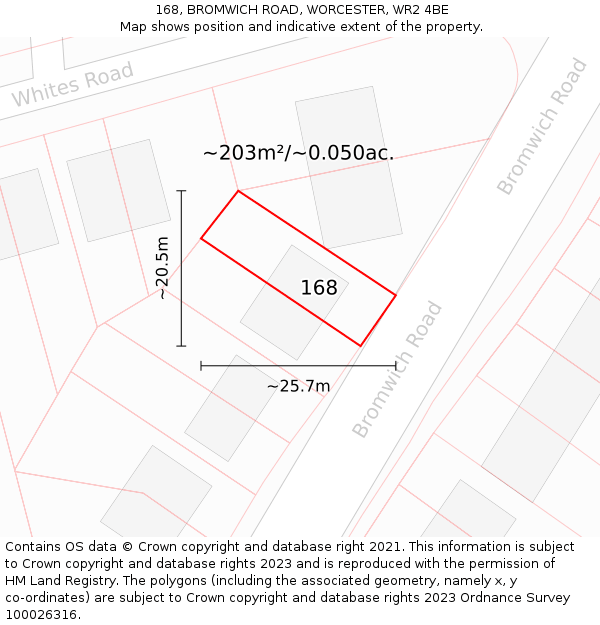 168, BROMWICH ROAD, WORCESTER, WR2 4BE: Plot and title map