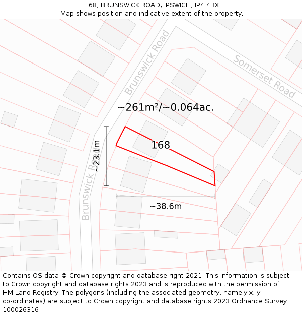 168, BRUNSWICK ROAD, IPSWICH, IP4 4BX: Plot and title map