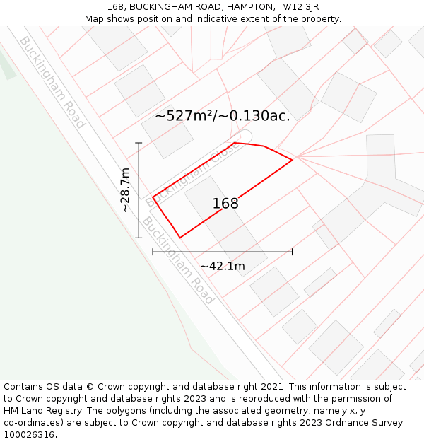 168, BUCKINGHAM ROAD, HAMPTON, TW12 3JR: Plot and title map
