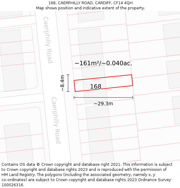 168, CAERPHILLY ROAD, CARDIFF, CF14 4QH: Plot and title map