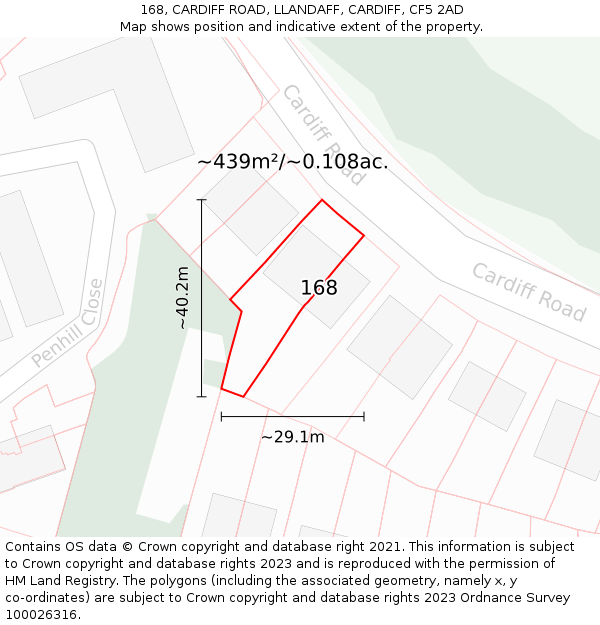 168, CARDIFF ROAD, LLANDAFF, CARDIFF, CF5 2AD: Plot and title map