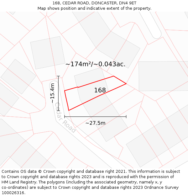 168, CEDAR ROAD, DONCASTER, DN4 9ET: Plot and title map
