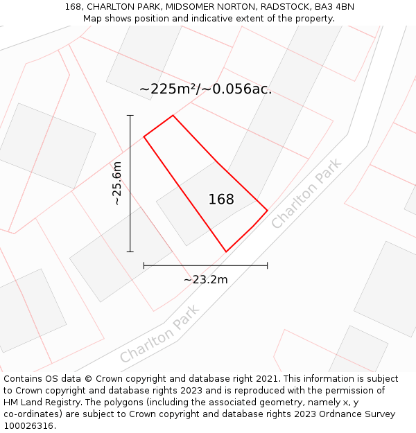 168, CHARLTON PARK, MIDSOMER NORTON, RADSTOCK, BA3 4BN: Plot and title map