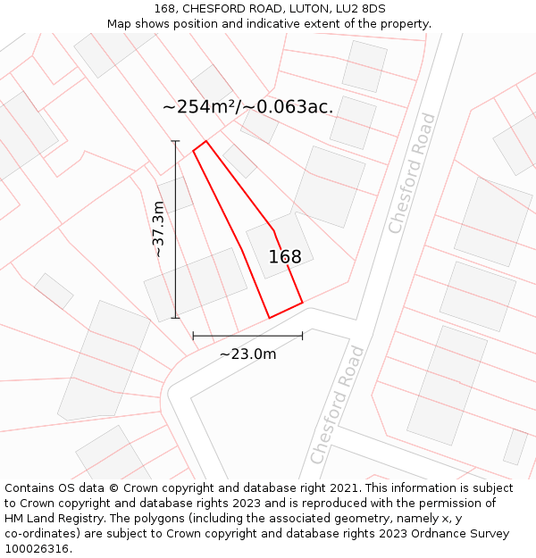 168, CHESFORD ROAD, LUTON, LU2 8DS: Plot and title map