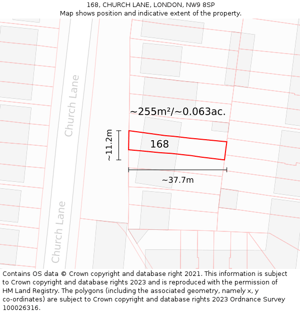 168, CHURCH LANE, LONDON, NW9 8SP: Plot and title map