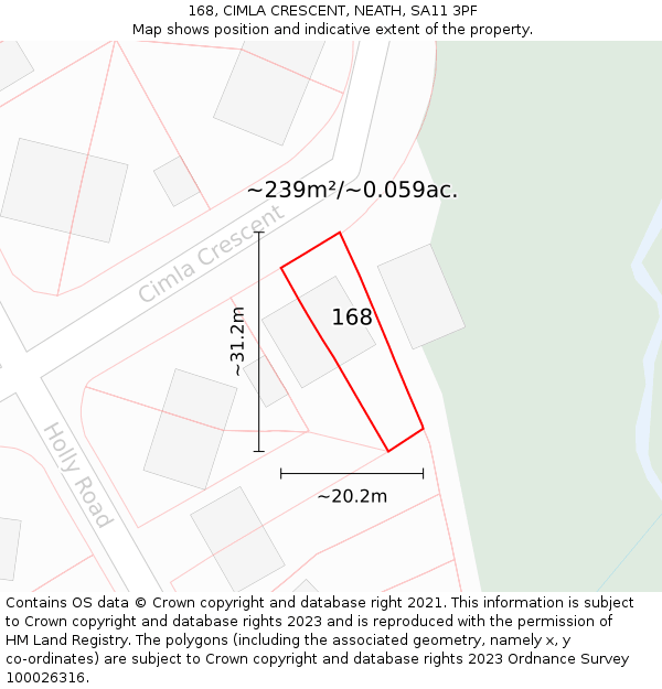 168, CIMLA CRESCENT, NEATH, SA11 3PF: Plot and title map