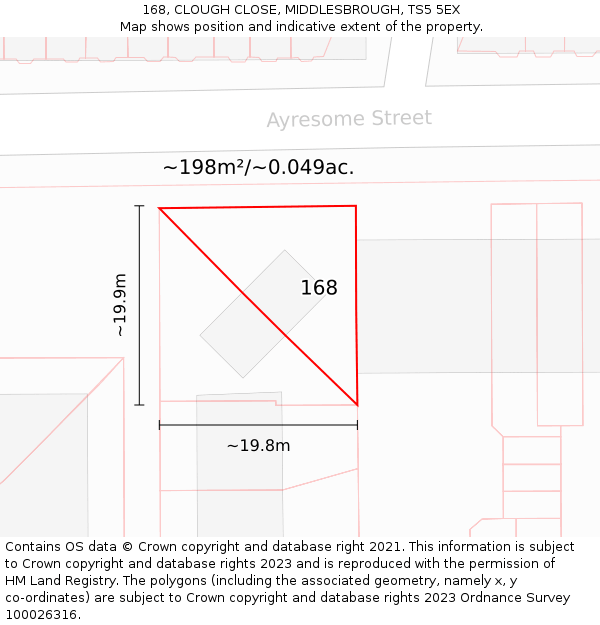168, CLOUGH CLOSE, MIDDLESBROUGH, TS5 5EX: Plot and title map