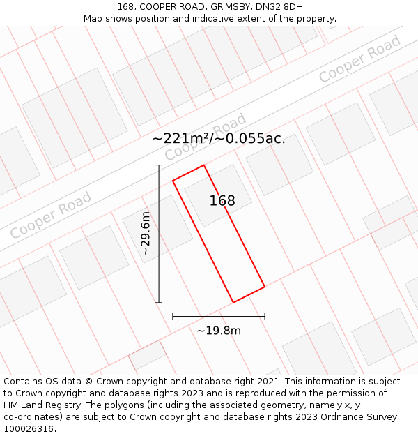 168, COOPER ROAD, GRIMSBY, DN32 8DH: Plot and title map