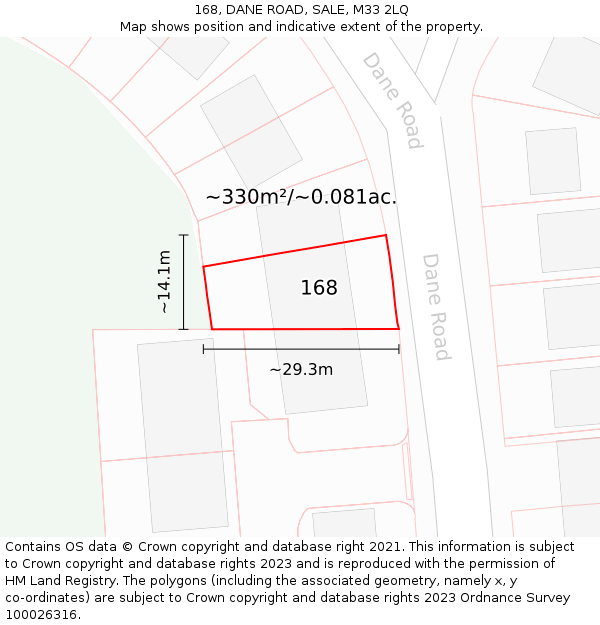 168, DANE ROAD, SALE, M33 2LQ: Plot and title map