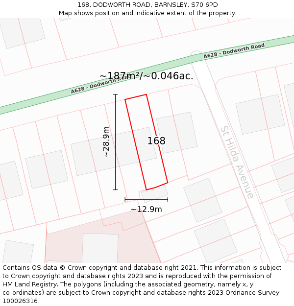 168, DODWORTH ROAD, BARNSLEY, S70 6PD: Plot and title map