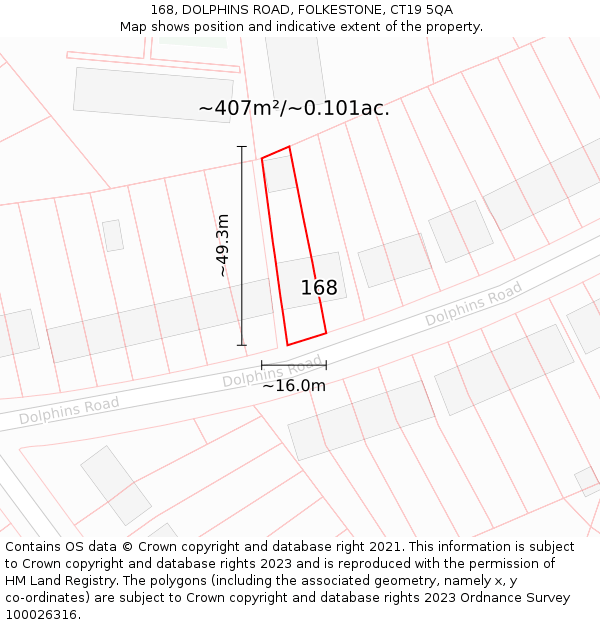 168, DOLPHINS ROAD, FOLKESTONE, CT19 5QA: Plot and title map