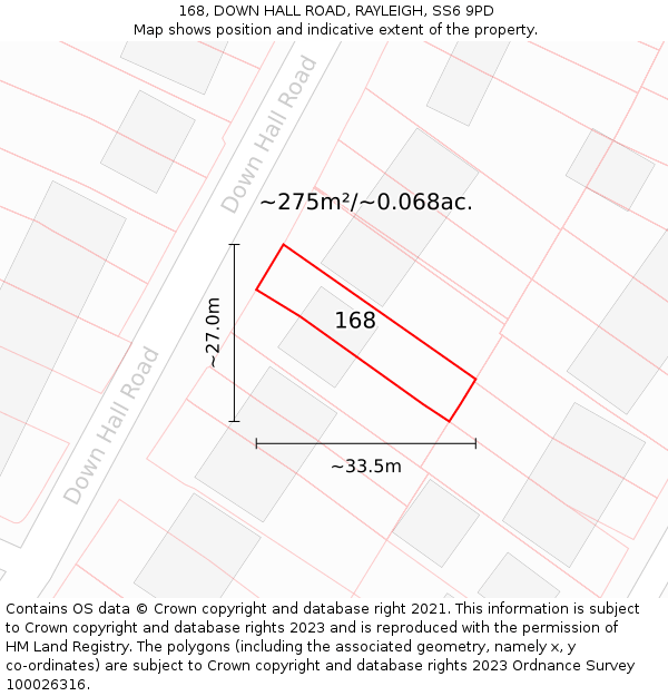 168, DOWN HALL ROAD, RAYLEIGH, SS6 9PD: Plot and title map