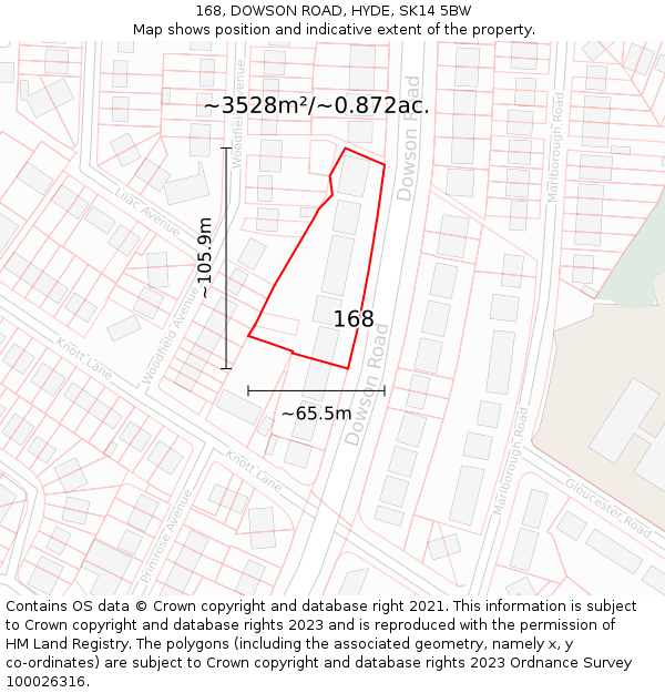 168, DOWSON ROAD, HYDE, SK14 5BW: Plot and title map