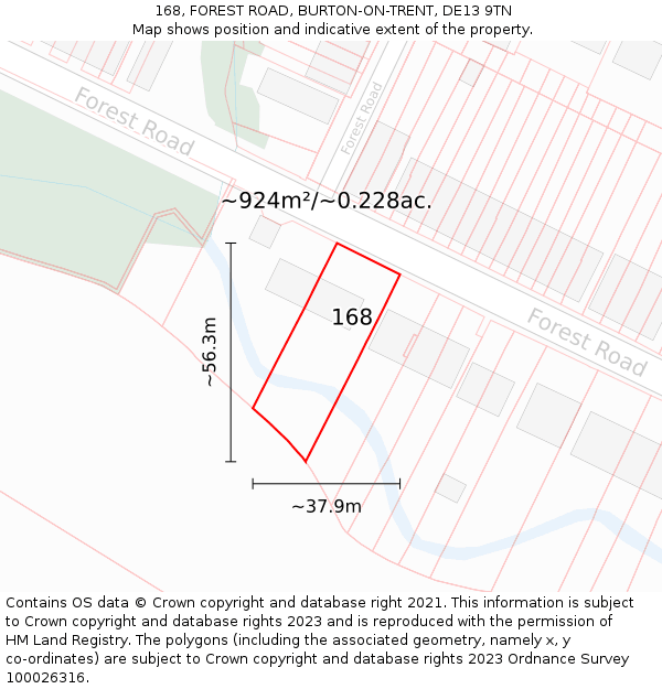 168, FOREST ROAD, BURTON-ON-TRENT, DE13 9TN: Plot and title map