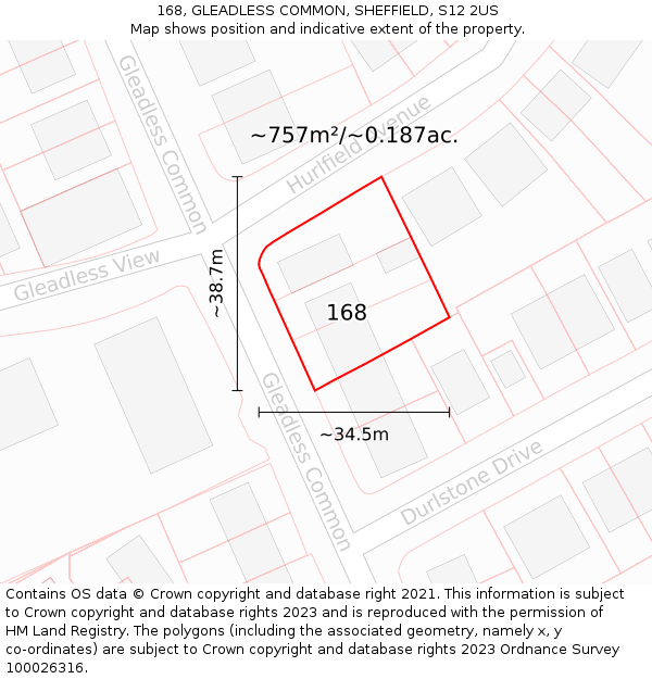 168, GLEADLESS COMMON, SHEFFIELD, S12 2US: Plot and title map