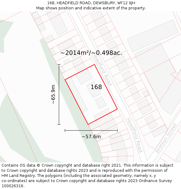 168, HEADFIELD ROAD, DEWSBURY, WF12 9JH: Plot and title map